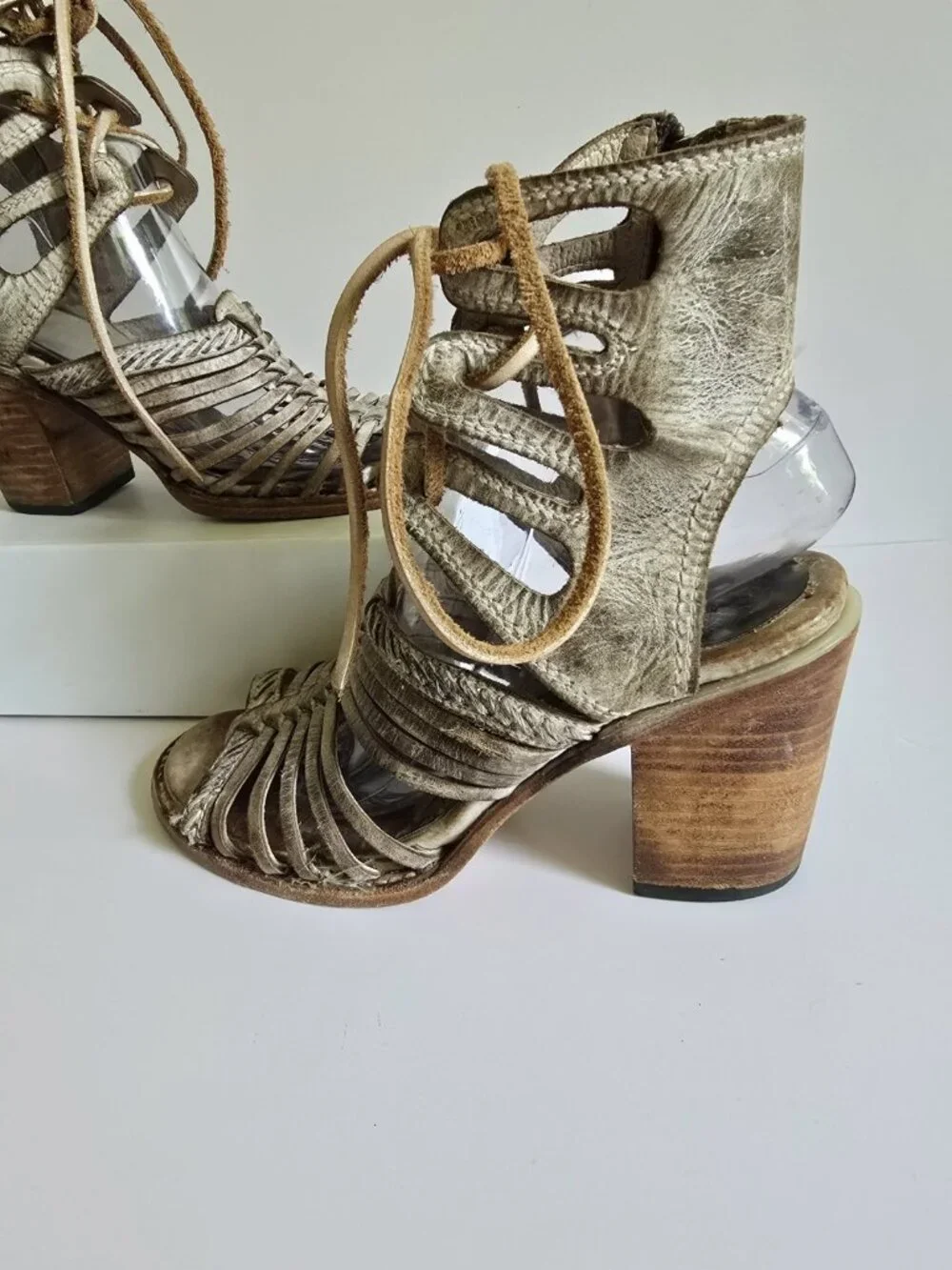 Freebird Beliz Belize Taupe Leather Lace Up Gladiator Sandals Open Toe Heels 9 - Picture 2 of 13